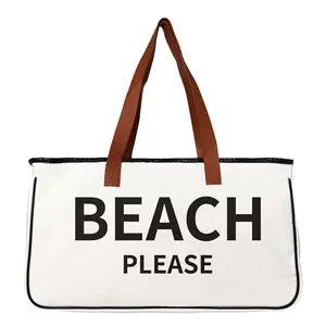 Professional manufacturer canvas bag Extra Large beach tote bag with Leather Handle