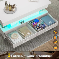 Table Basse Moderne de Haute Qualité 40" avec Plateau Relevable, 2 Tiroirs en Tissu et Lumière LED