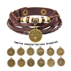 Pulsera de Cuero con Signo Zodiacal, Dije de Constelación de Aleación de Cobre, Joyería Unisex para Regalo - Product Image 1