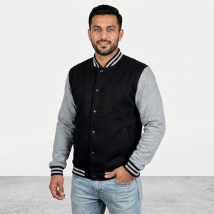 Blouson de baseball en molleton de coton avec manches en cuir, nouveau design, pour l'hiver, décontracté ou pour uniforme d'équipe - Product Image 1