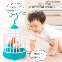 Jouet d'oiseau à induction sonore pour enfants, simulation de cage métallique, jouet parlant lumineux