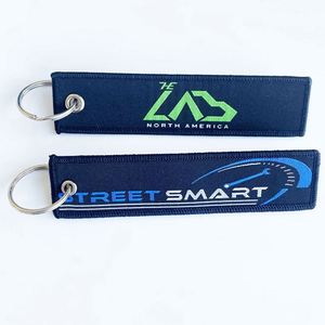 High Quality Custom Double Side Embroidery or Woven Fabric Keychain Keytag Keyring - Product Image 4
