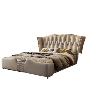 Muebles de dormitorio de lujo italianos para el hogar, camas modernas de <span class=keywords><strong>madera</strong></span> de metal dorado, tamaño King, <span class=keywords><strong>cabecero</strong></span> de cuero, sábanas tapizadas, tamaño King - Product Image 3