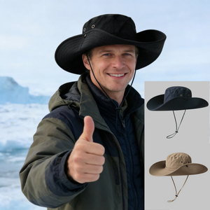 Cappello da pescatore unisex a tesa larga per protezione solare, blu navy, traspirante, leggero, con protezione UV - Product Image 1