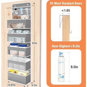 Over The Door Organizer 6 <b>Shelves</b> Detachable Hanging Storage Solution With 5 Large Pockets And 3 PVC Pockets Grey - Product Image 2