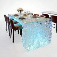 Table d'îlot de cuisine moderne en résine R033 avec comptoir en époxy effet verre, design contemporain, mobilier de restaurant durable