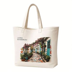 Sac fourre-tout en toile recyclable Justop avec impression personnalisée de motifs de Noël, fermeture éclair et bandoulière, 30-50 cm, sac de shopping - Product Image 1