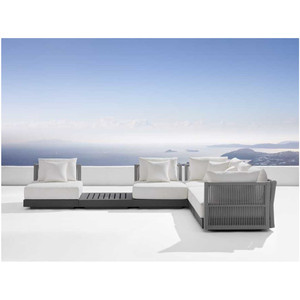 Sofá Seccional de Aluminio con Recubrimiento de Polvo Negro, Sofás de Jardín, Juego de Muebles de Exterior con Cuerda Tejida - Product Image 3