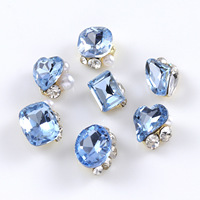 Kit de Breloques et Strass de Luxe pour Ongles en Cristal Bleu et Zircon, Formes Assorties (Cœur Cubique, Rond), Faible MOQ