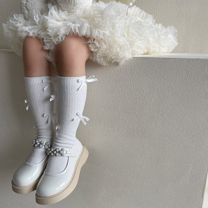 Kaus kaki pita panjang manis, kaus kaki panjang pita simpul, kaus kaki putri Lolita, kaus kaki tabung tengah JK, kaus kaki garis-garis vertikal untuk bayi perempuan - Product Image 3