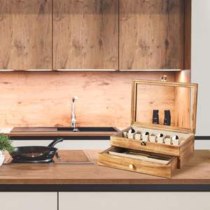 Boîte à couverts personnalisée en bois à 2 niveaux avec couvercle en verre, boîte de rangement pour couverts fins - Product Image 6