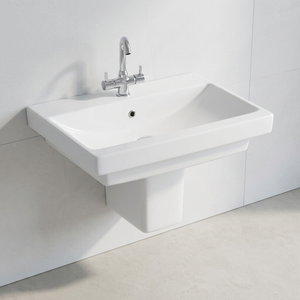 Lavabo de cerámica cuadrado de pared con medio pedestal, diseño moderno para uso en centros comerciales y villas. - Product Image 5