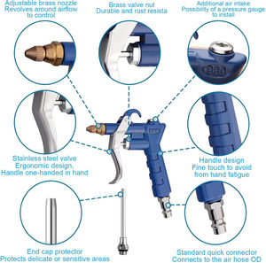 Pistola de soplado de aire industrial azul 989 con boquilla de flujo de aire ajustable de latón y piezas de aire neumáticas de extensión - Product Image 2