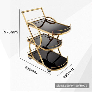 Troli Restoran <span class=keywords><strong>Gold</strong></span>, Troli Minuman Senior Club, Desain Titanium, Laris Manis, Baru, 3 Tingkat, Persegi, Baja Anti Karat Eropa - Product Image 2