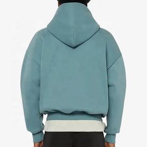 Wholesale Men Blank Double Zipper Hoodie 100% Cotton Heavyweight Men <b>Jumper</b> Hoodie Embroider Hoodie Jacket for Men - Product Image 5