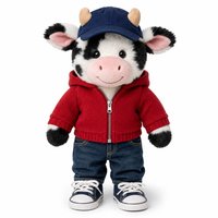 Peluche Vache Personnalisée 40 cm Ultra Douce avec Rembourrage en Polyester et Coton PP, Finition Lavée, Accessoires OEM
