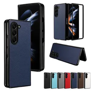 For Samsung Galaxy Z Fold 5 Litchi Textures Leather Skin Back Cover PC Frame Phone Case