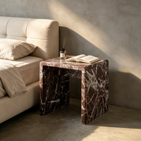 Table d'appoint en marbre Rosso Levanto façonné, table basse d'angle en pierre naturelle de luxe, décoration intérieure moderne pour salon