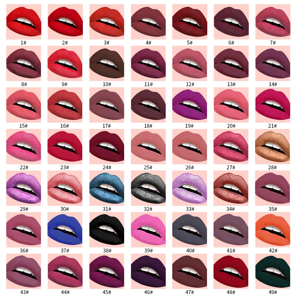 49 Colors Long Lasting Waterproof Lipstick Custom Private Label No Stick Cup Vegan Matte Liquid Lipstick