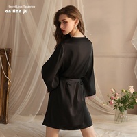 Nouvelle Robe de Nuit Séduisante et Sexy pour Femme, en Soie Glacée et Polyester Respirant, Col en V, Manches Longues, Dentelle, Taille Élastique, Collection Automne