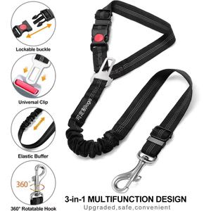 Cinturón de Seguridad Reflectante para Perros en <span class=keywords><strong>el</strong></span> Auto, 3 en 1, Retráctil y Removible, se Fija al Reposacabezas del Vehículo, Azul y Negro - Product Image 2
