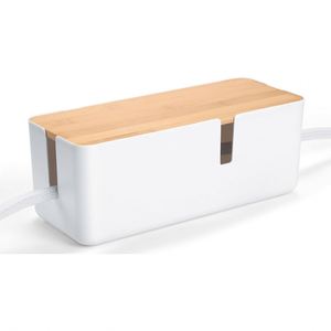 Cable Management <b>Box</b> with Bamboo Lid <b>White</b> Cable <b>Box</b> Small Cord Hider Organizer <b>Box</b> to Conceal Surge Protector Desk TV Wires - Product Image 1