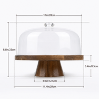 Plateau à gâteau surélevé en bois foncé avec cloche en verre transparent de 22 cm de hauteur pour la présentation de cupcakes, de collations et de biscuits