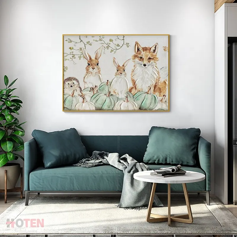 Pintura animal pintados à mão coelho pintura acrílica bonito ouriço raposa pintura a óleo
