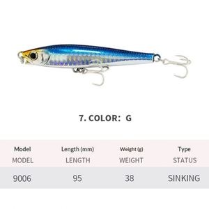 Señuelo Minnow de 95mm y 38g, Cebo Artificial Duro de ABS, Señuelos de Hundimiento para Agua Media y Fondo, para Pesca en Agua Salada y Dulce con Anzuelos - Product Image 2