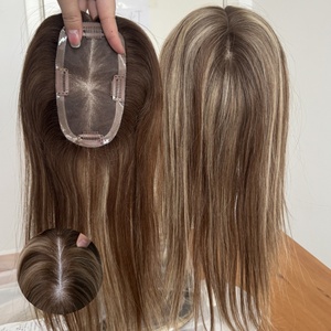 Extensiones de Cabello Humano con Clip, Color <span class=keywords><strong>Castaño</strong></span> <span class=keywords><strong>Balayage</strong></span>, 3x6 Pulgadas, Mono Topper Ligero, Volumen Natural para Cabello Fino, Fácil de Usar para Principiantes, Sin Pegamento - Product Image 1