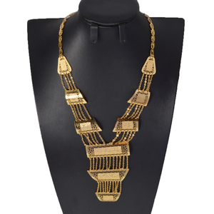 18k gold vintage anti tarnish fringe <b>chain</b> trapezoid hollow carved panel oversized durable fashion plated necklace - Product Image 1