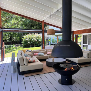 Poêle à <span class=keywords><strong>bois</strong></span> rond suspendu extérieur en acier au carbone couleur noire cheminée montée sur le <span class=keywords><strong>toit</strong></span> du jardin - Product Image 1