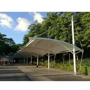 Abri de stationnement automobile moderne à structure membranaire, auvent en PVC pare-soleil, installation facile, auvent préfabriqué tendu - Product Image 2