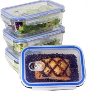 4 packs de récipients <span class=keywords><strong>en</strong></span> <span class=keywords><strong>verre</strong></span> borosilicaté pour la préparation des repas avec couvercle hermétique Boîtes à bento pour le stockage des aliments <span class=keywords><strong>au</strong></span> four à micro-ondes et <span class=keywords><strong>au</strong></span> congélateur - Product Image 1