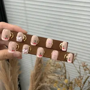 2025 nouvelles idées de produits 10 pièces oeil de chat 3D fleurs diamant court carré Portable bricolage français à la main presse sur les <span class=keywords><strong>ongles</strong></span> pour la fête - Product Image 3