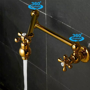 Robinets d'évier de cuisine muraux pivotants en laiton <span class=keywords><strong>doré</strong></span> robinet de remplissage de Pot de cuisine à double poignée à trou unique - Product Image 6
