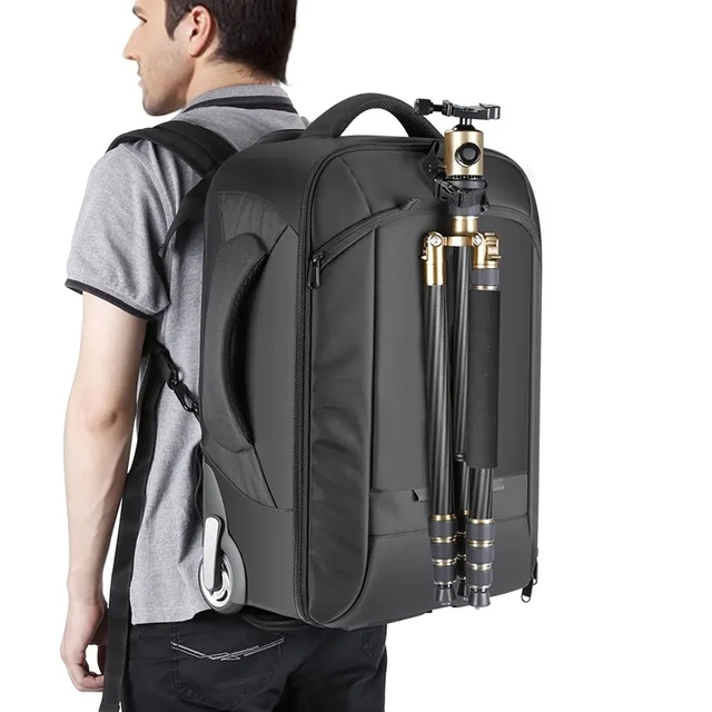 Multifunction Removable Adjustable Camera Video Roller Bag Customizable Dividers Trolley Camera Backpack with Wheels