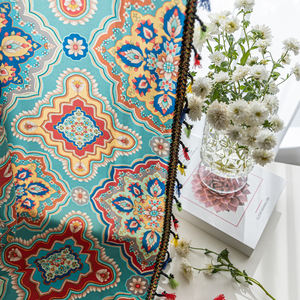 Bohème Tribal Sheer Rideaux Bleu Sarcelle 100% Polyester Géométrie Sacrée Diamant Motifs Glands Colorés pour Vivre - Product Image 2