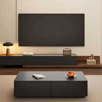 Mueble de TV moderno al por mayor Mueble de TV de pie negro de alta calidad Mueble de pared de salón Material del armario
