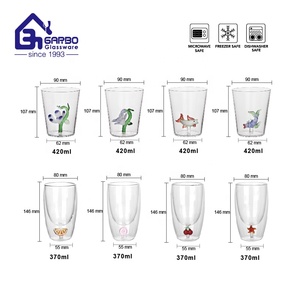Bicchiere da Caffè in Vetro Borosilicato a Doppia Parete da 340ml, Forma di Uovo, Fatto a Mano, con Simpatici Cartoni 3D di Stelle, Ciliegie e Polari - Product Image 2