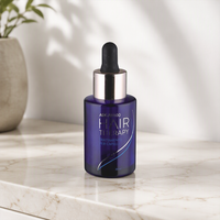 Botol Kaca Silinder Biru 30ml Mewah dengan Hot Stamping Perak dan Pipet Aluminium Perak 20/410 dengan Bulb Hitam