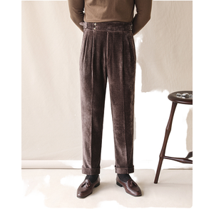 Pantalon de costume d'affaires taille haute en velours côtelé d'hiver pour hommes, avec boutons <span class=keywords><strong>Paris</strong></span>, droit, sans repassage, avec devant plat, service OEM disponible - Product Image 1