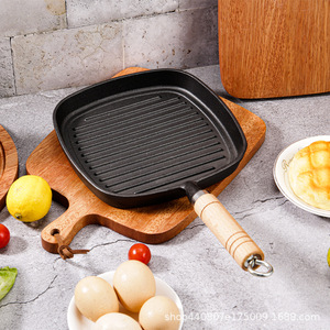 Square Grill <b>Pan</b> With Wooden Handle Durable Nonstick Cooking Surface For Induction Stove Frying Eggs Fish Steak Grilling - Product Image 2