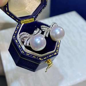 S925 Sterling <b>Silver</b> Bowknot Pearl Stud <b>Earrings</b>, 9-10mm Aurora Edison Pearls, Front Flawless, Minor Blemish - Product Image 1