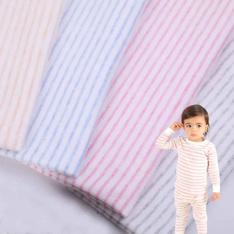 Umwelt freundliche 250GSM gekämmte gestrickte gestreifte 95% Baumwolle 5% Spandex Stoff für Kinder Baby Pyjamas Pyjamas Kleidung