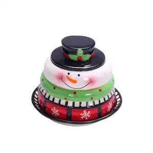 餐具圣诞独特圆形雪人设计带盖子的陶瓷黄油碟