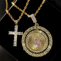 Vierge Marie pendentif corde chaîne croix pendentif collier strass décor couches collier mode bijoux accessoires pour femmes