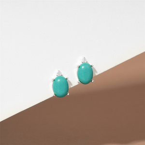 CANNER Fine Jewelry Turquoise Stone Egg Oval Shape Stud <b>Earrings</b> <b>Solid</b> 925 <b>Silver</b> Gemstones Party Wedding Jewelry for Women - Product Image 2