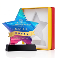 Trophée étoile en cristal coloré, design métallique créatif, base noire, récompense annuelle pour les employés - Meilleures ventes