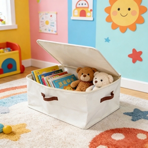 <span class=keywords><strong>Grand</strong></span> sac de rangement robuste en toile épaisse avec fermeture éclair et poignées pour vêtements - Product Image 2